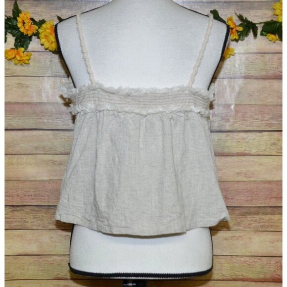Moon River Beige Crop Tank Top Size M Linen Blend Fringe Rope Straps Cottage - Picture 8 of 12